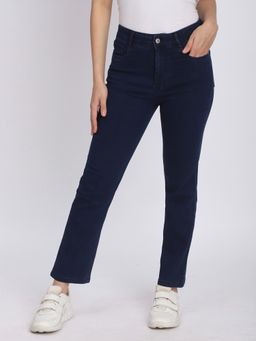 R&B - Women Denim Solid Straight Blue Leg Mid Waist Jeans