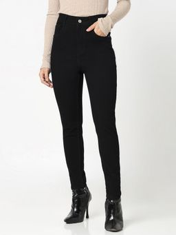R&B - Women Black Denim Solid Skinny Leg Mid Waist Jeans
