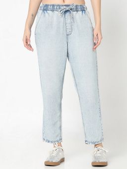R&B - Women Blue Denim Straight Leg Mid Waist Jeans