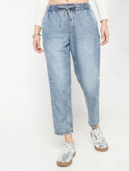 R&B - Women Blue Denim Blue Straight Leg Mid Waist Jeans