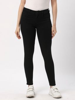 R&B - Women Black Cotton Solid Skinny Leg High Waist Jeans