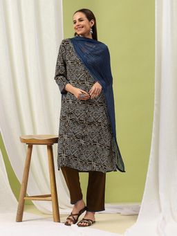 Nayam by lakshita - Women Olive Abstract Kurta with Palazzo and Dupatta (Set of 3)