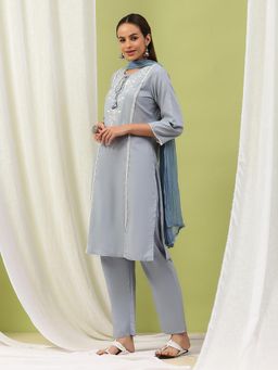 Nayam by lakshita - Women Blue Pure Cotton Solid Kurta with Palazzo and Dupatta (Set of 3)
