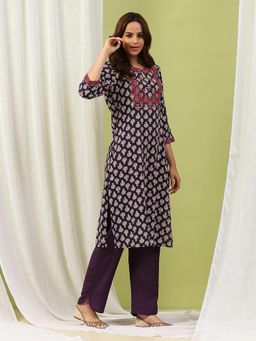 Nayam by lakshita - Women Purple Cotton Blend Printed Kurta with Palazzo (Set of 2)