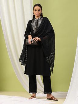 Nayam by lakshita - Women Black Embroidered Kurta with Palazzo and Dupatta (Set of 3)