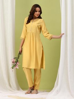 Nayam by lakshita - Women Yellow Silk Blend Solid Kurta with Palazzo (Set of 2)