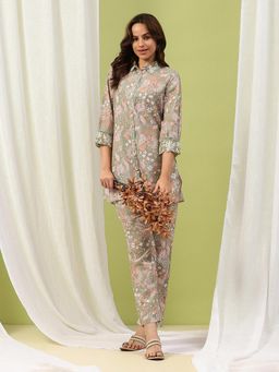 Nayam by lakshita - Women Green Cotton Blend Floral Kurta with Palazzo (Set of 2)