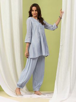 Nayam by lakshita - Women Blue Pure Cotton Stripes Kurta with Salwar (Set of 2)