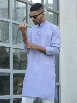 Kraft India Cotton Blend Woven Self Design Lavender Kurta