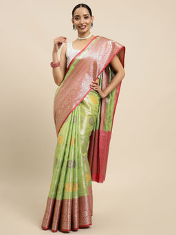 Mimosa - Womens Kanjivaram Art Silk Saree with Unstiched Blouse (5645-10261-TD-PG-RD)