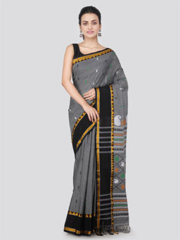 PinkLoom - Womens Cotton Saree with Unstitched Blouse-Grey