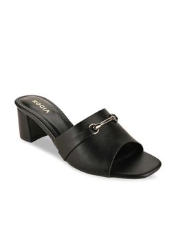 ROCIA - Black Women Solid Gold Buckled Block Heels