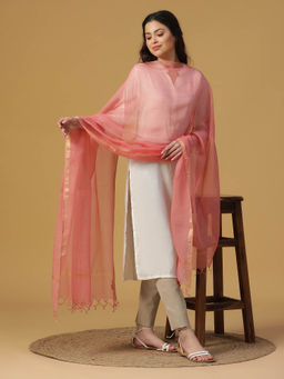 Shingora - Peach Silk Blend Dobby Dupatta