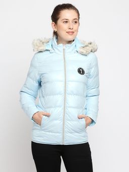 Being Human - Womens Blue Solid Hooded Jacket