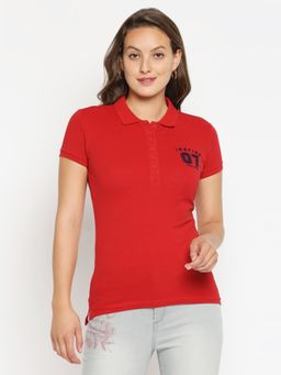 Being Human - Womens Red Solid Collar Neck Polo T-Shirt