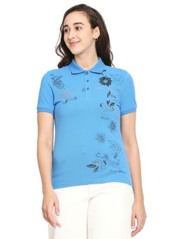 Being Human - Womens Blue Printed Collar Neck Polo T-Shirt