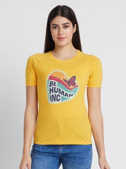 Being Human - Womens Yellow Printed Round Neck T-Shirt