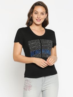 Being Human - Womens Black Printed Round Neck T-Shirt