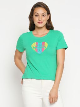 Being Human - Womens Green Printed Round Neck T-Shirt
