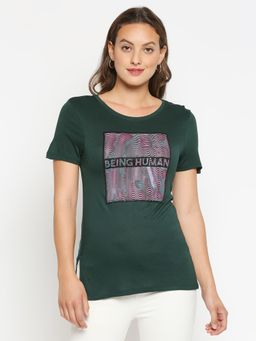 Being Human - Womens Green Printed Round Neck T-Shirt