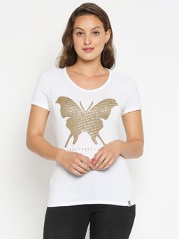 Being Human - White Regular Fit Round Neck Short Sleeves Cotton Women's T-Shirt by Being Human Clothing