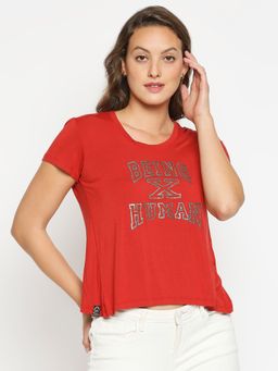 Being Human - Womens Red Printed Round Neck T-Shirt