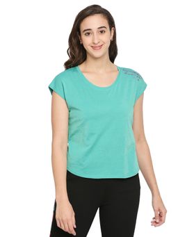 Being Human - Womens Green Solid Round Neck T-Shirt