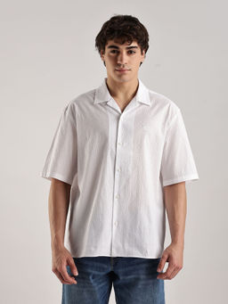 Calvin Klein - White Textured Regular-Fit Seersucker Woven Shirt