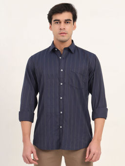 Greenfibre - Navy Blue Striped Semi Casual Shirt