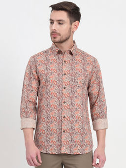 JadeBlue - Beige and Orange Printed Casual Shirt