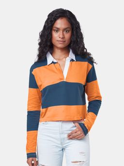 The Souled Store - Originals Autumn Stripes Women Cropped Rugby Polo T-Shirt