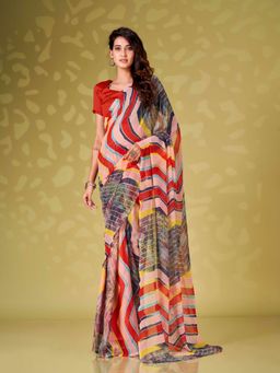 Tikhi Imli - Ready to Wear Multi-Color Leheriya Striped Saree with Unstitched Blouse