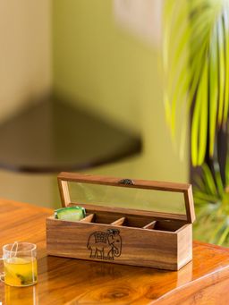 ExclusiveLane - Hand Carved Multi-Utility Tea Box In Sheesham Wood (4 Compartments)