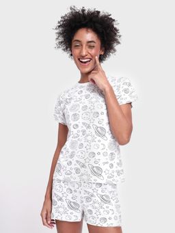 Bewakoof - White All Over T-Shirt and Short (Set of 2)