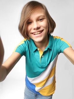 Jack & Jones Junior - Boys Blue Colourblocked Polo T-shirt