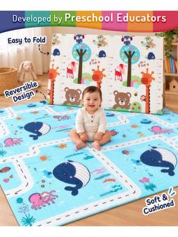 Intelliskills - Extra Large Reversible Animals & Ocean Life Foldable Play Mat