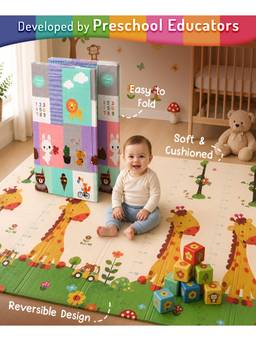 Intelliskills - Extra Large Reversible Animal Tribe Learning & Crawling Foldable Play Mat
