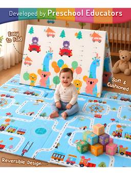 Intelliskills - Extra Large Reversible Animal Party Learning & Crawling Foldable Play Mat