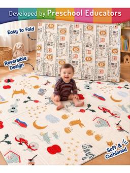 Intelliskills - Premium Extra Large Reversible Animal Joyride Play Mat For Babies