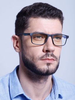 Intellilens - Unisex UV Protected Square Blue Cut Computer Glasses Black & Blue (55-18-145)