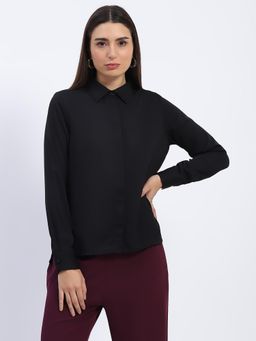 Madame - Button Down Solid Black Shirt