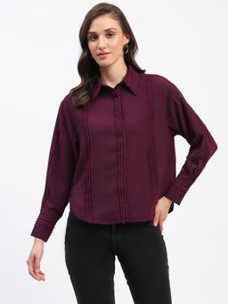 Madame - Frayed Detailing Cuff Sleeve Maroon Shirt