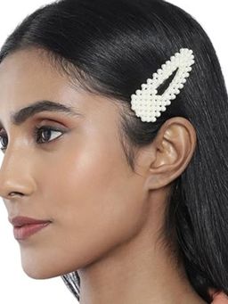 Accessher - White Beaded Tic Tac Hair Clips for Women (Pack of 2)