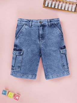 KiddoPanti - Boys Blue Knee Length Denim Cargo Shorts