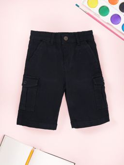 KiddoPanti - Boys Black Knee Length Denim Cargo Shorts
