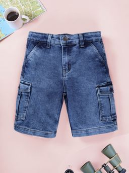 KiddoPanti - Boys Blue Knee Length Denim Cargo Shorts