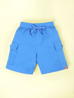 KiddoPanti - Boys Blue Cotton Solid Basic Cargo Knit Shorts