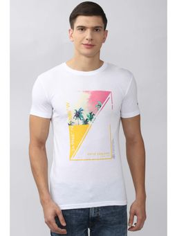 Peter England - Men White Crew Neck T Shirt