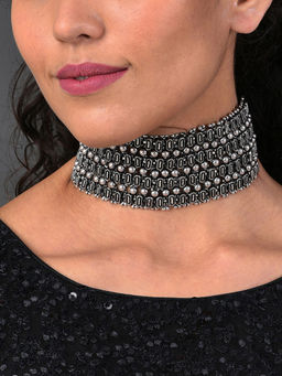 Sohi - Silver Toned Black Silver Plated Necklace
