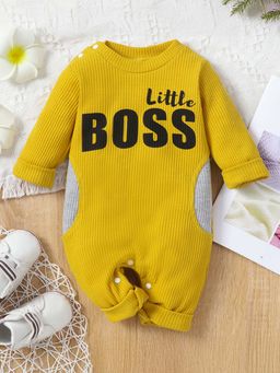 Hopscotch - Boys Yellow Text Print Full-Sleeve Bodysuit